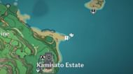 Map location for the old stone slate outside Kamisato Estate (image via Genshin Impact)